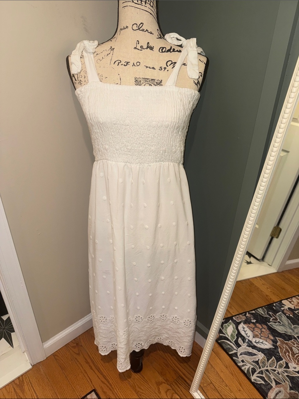 Jessica Simpson White Tie-Shoulder Sundress - Smocked Bodice